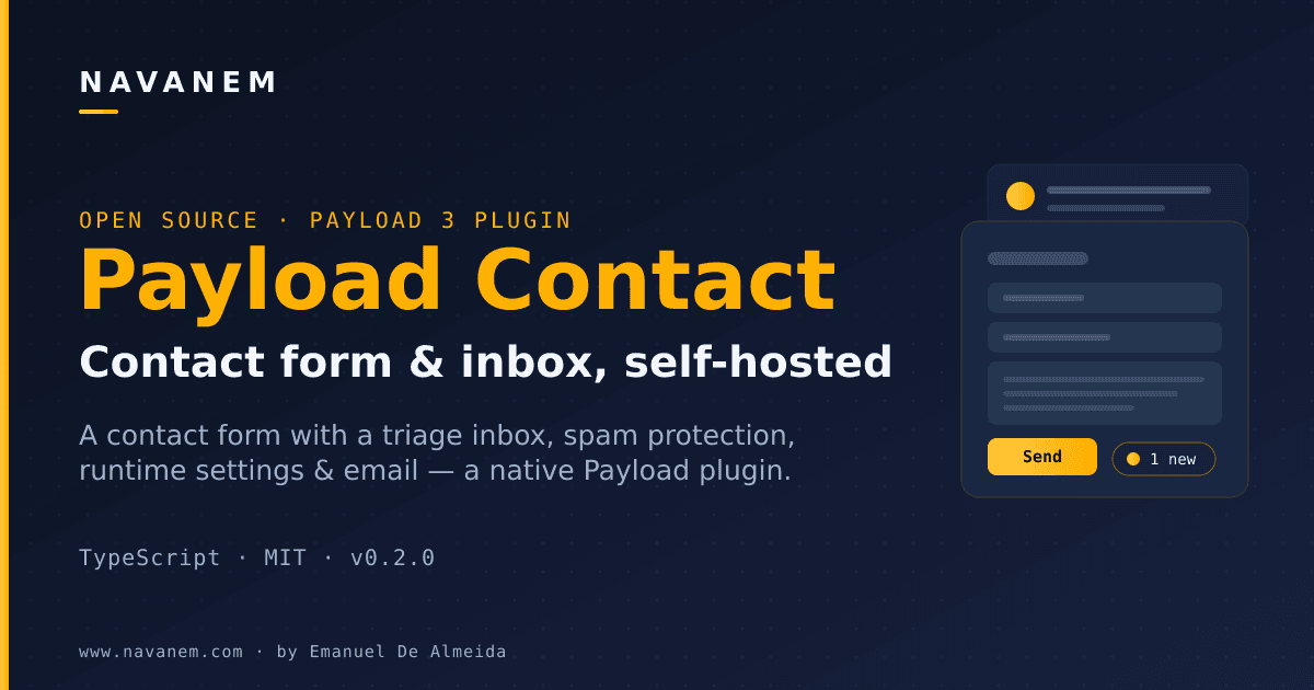 Payload Contact — open-source contact form, inbox and spam protection plugin for Payload 3
