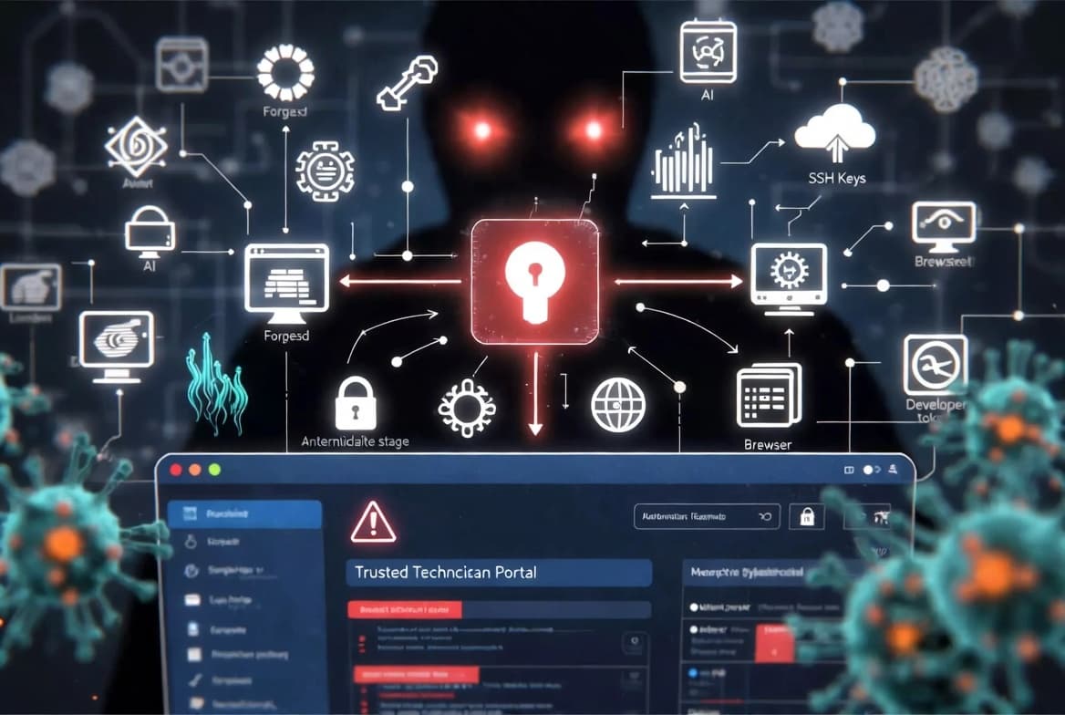 Illustration of CVE-2026-48558 in SimpleHelp enabling Djinn Stealer to steal credentials across Windows, macOS, and Linux.