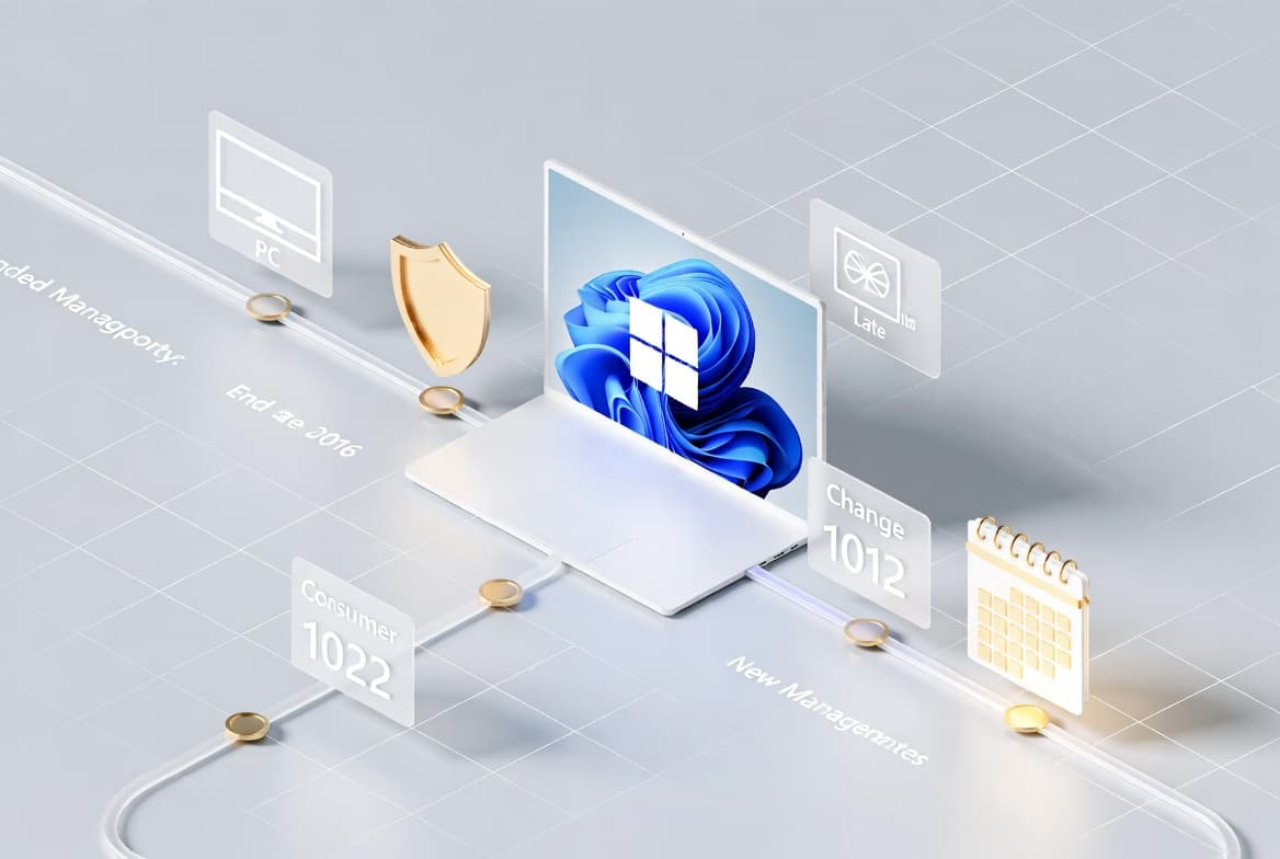 Illustration of Microsoft extending free consumer ESU support to a later end date for Windows devices