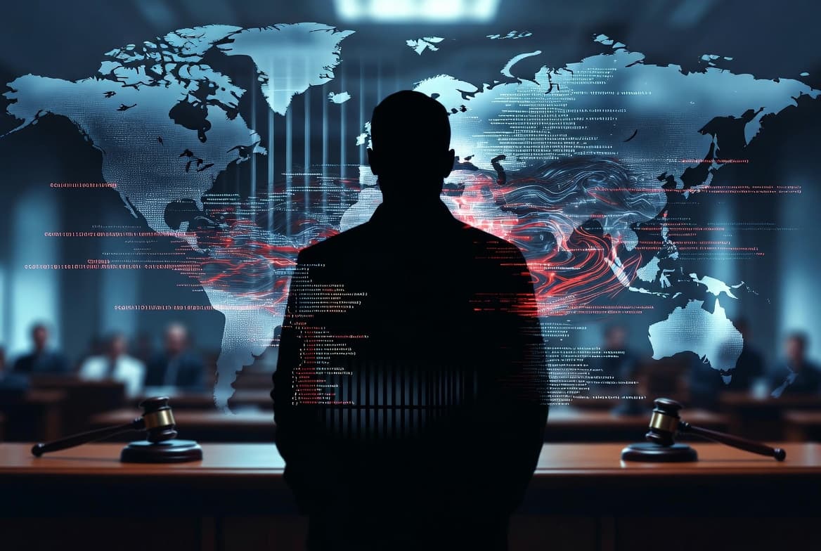 Illustration of Conti ransomware developer Oleksii Lytvynenko pleading guilty and facing up to 20 years in prison