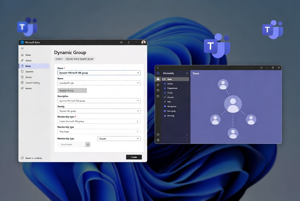 Illustration of creating a dynamic Microsoft Teams team using a dynamic Microsoft 365 group backed by Entra ID rules