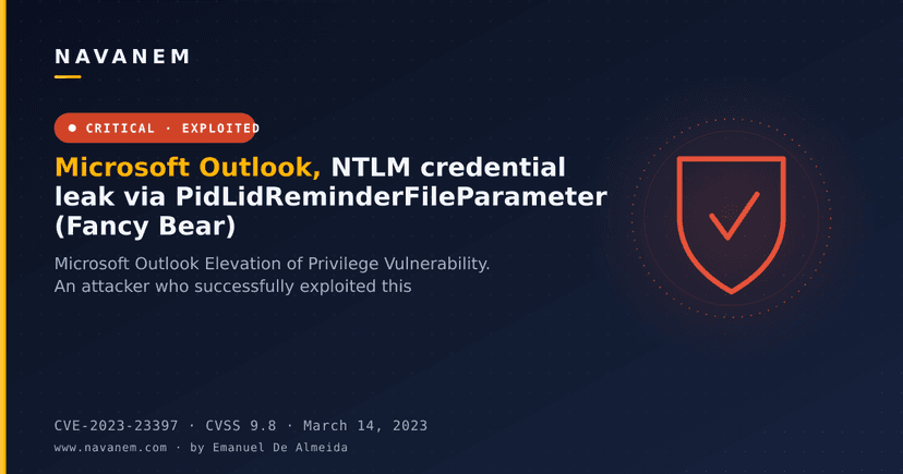 Microsoft Outlook, NTLM credential leak via PidLidReminderFileParameter (Fancy Bear)