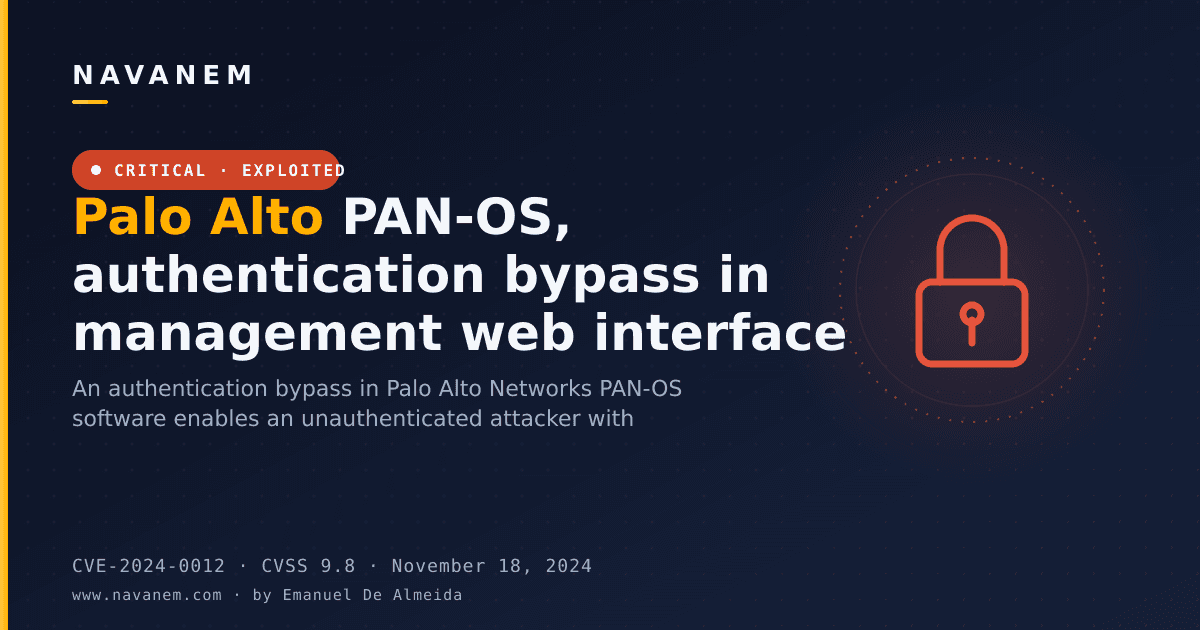 CVE-2024-0012: Palo Alto PAN-OS, authentication bypass in management web interface — navanem CVE advisory cover