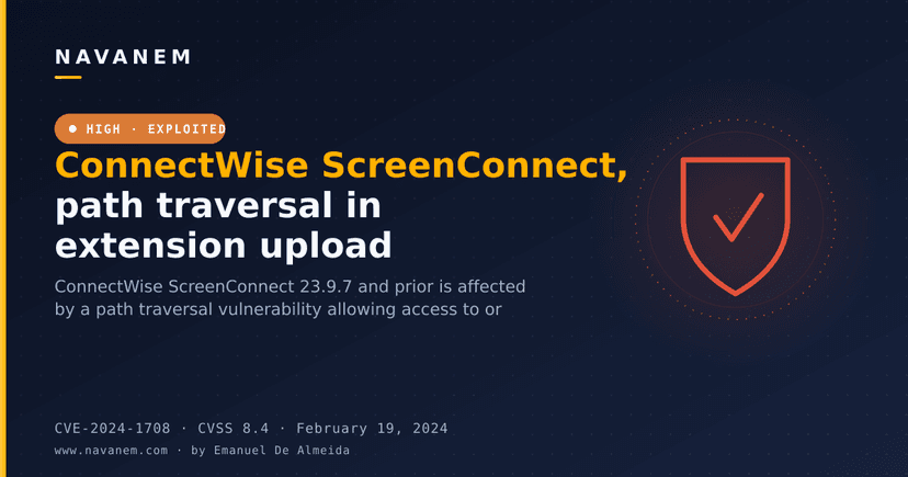 ConnectWise ScreenConnect, path traversal in extension upload