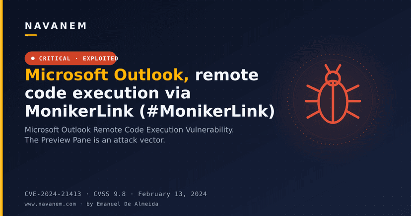 Microsoft Outlook, remote code execution via MonikerLink (#MonikerLink)