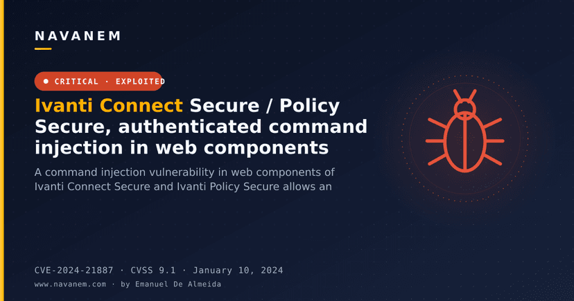 Ivanti Connect Secure / Policy Secure, authenticated command injection in web components