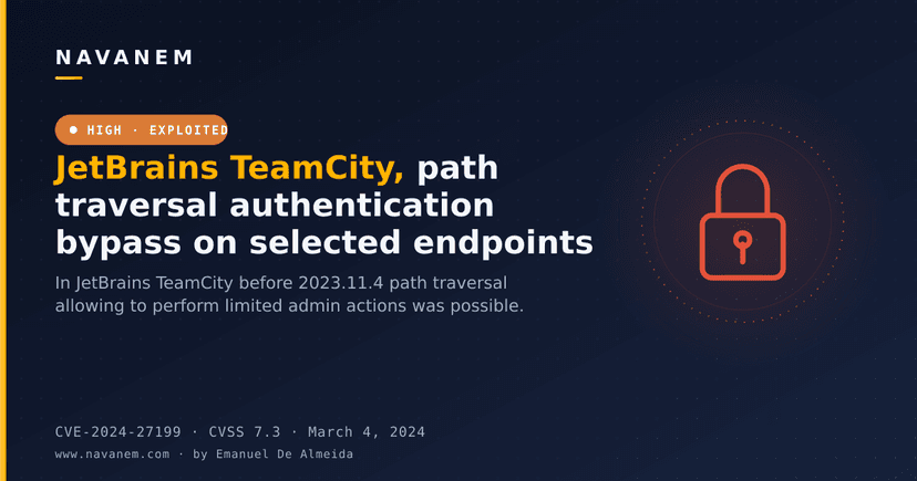 JetBrains TeamCity, path traversal authentication bypass on selected endpoints