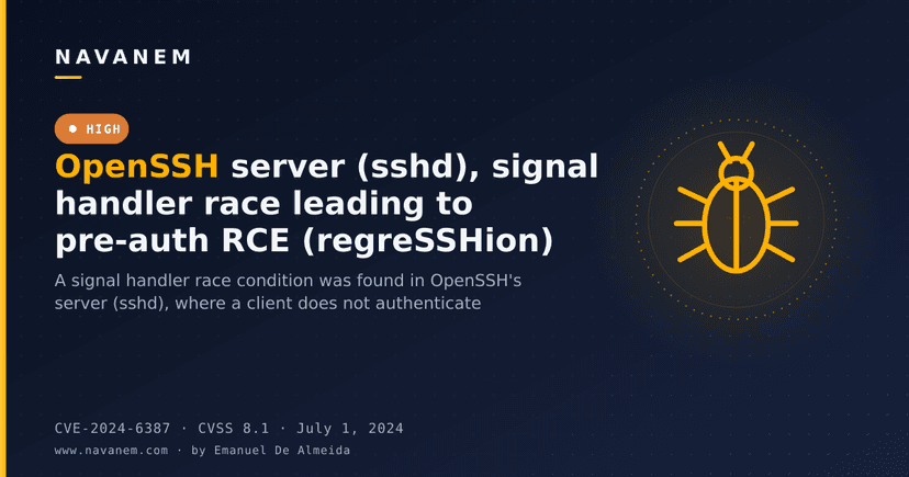 OpenSSH server (sshd), signal handler race leading to pre-auth RCE (regreSSHion)