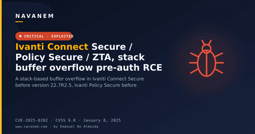 Ivanti Connect Secure / Policy Secure / ZTA, stack buffer overflow pre-auth RCE