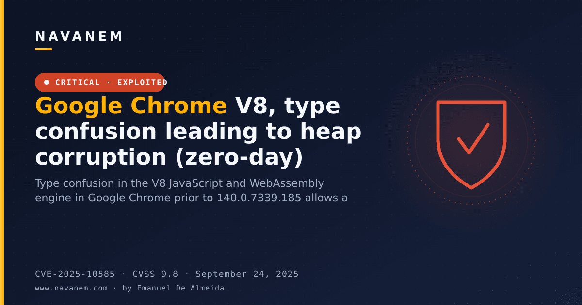 Google Chrome V8, type confusion leading to heap corruption (zero-day)