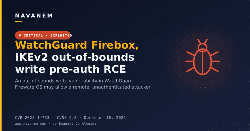 WatchGuard Firebox, IKEv2 out-of-bounds write pre-auth RCE