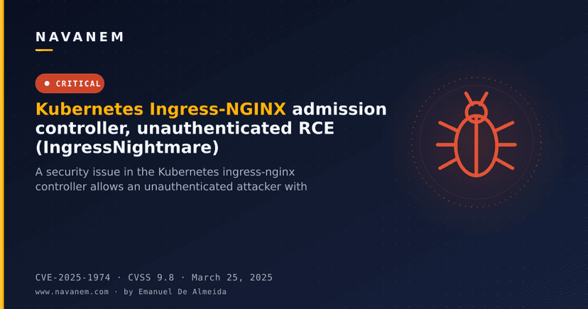 Kubernetes Ingress-NGINX admission controller, unauthenticated RCE (IngressNightmare)