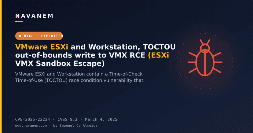 VMware ESXi and Workstation, TOCTOU out-of-bounds write to VMX RCE (ESXi VMX Sandbox Escape)
