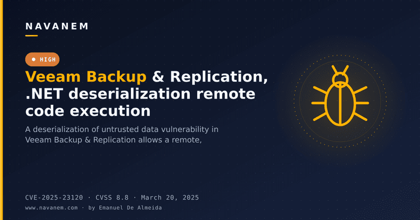Veeam Backup & Replication, .NET deserialization remote code execution