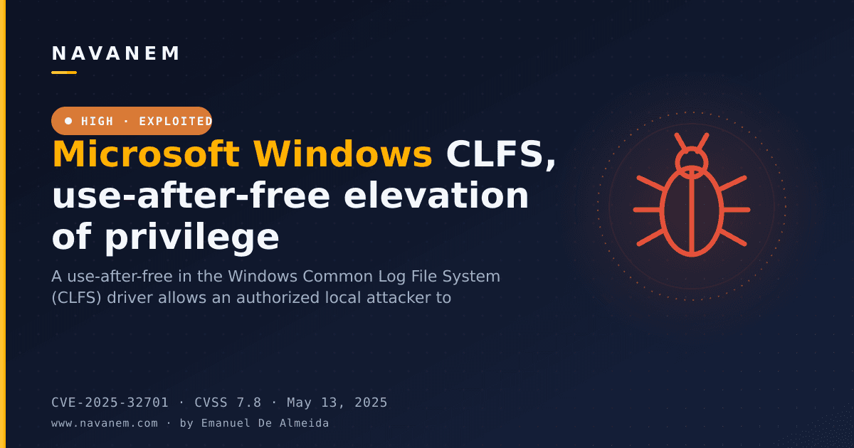 Microsoft Windows CLFS, use-after-free elevation of privilege