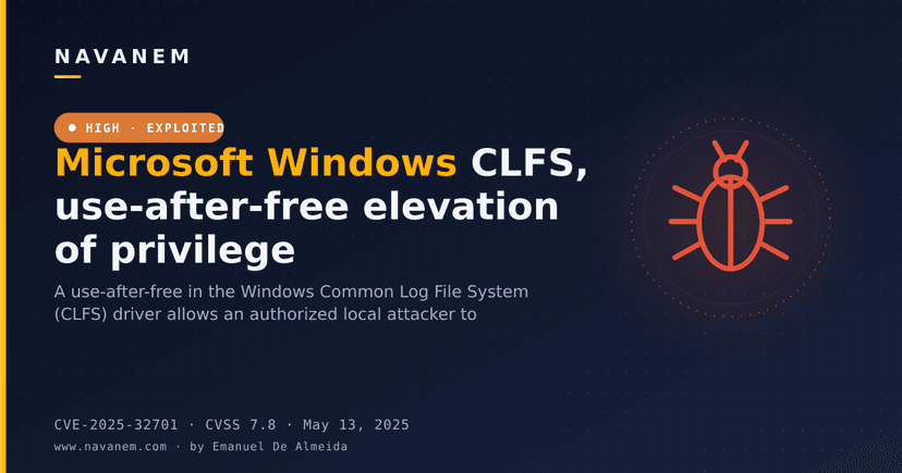 Microsoft Windows CLFS, use-after-free elevation of privilege