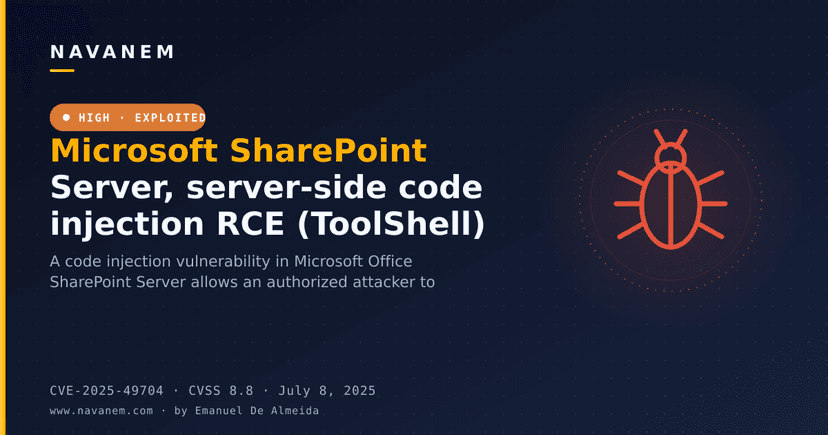 Microsoft SharePoint Server, server-side code injection RCE (ToolShell)