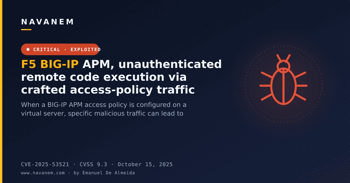 F5 BIG-IP APM, unauthenticated remote code execution via crafted access-policy traffic