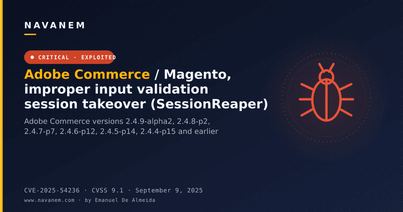 Adobe Commerce / Magento, improper input validation session takeover (SessionReaper)