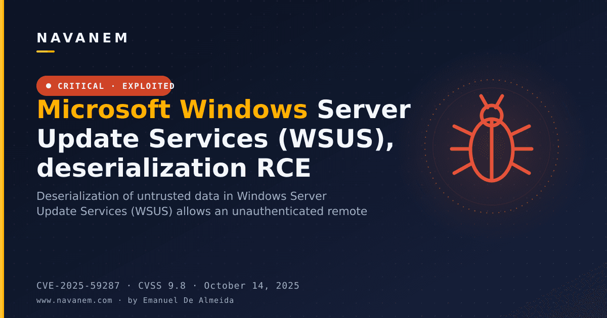 Microsoft Windows Server Update Services (WSUS), deserialization RCE
