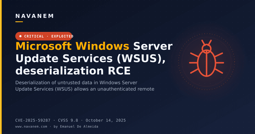 Microsoft Windows Server Update Services (WSUS), deserialization RCE