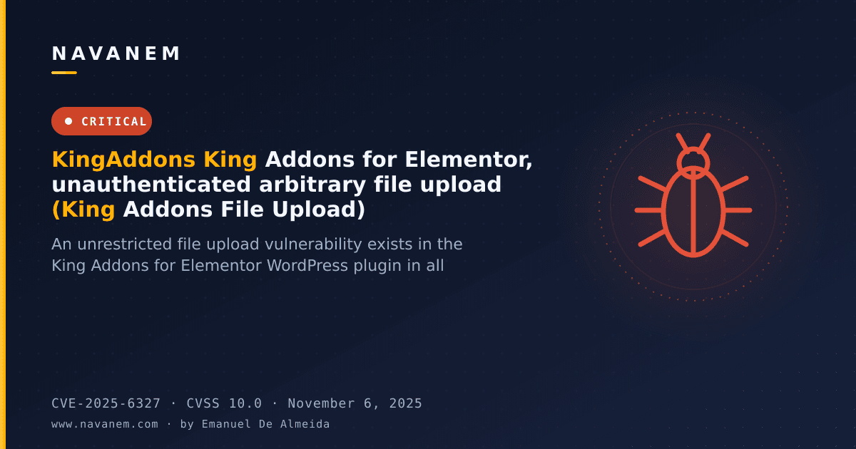 KingAddons King Addons for Elementor, unauthenticated arbitrary file upload (King Addons File Upload)