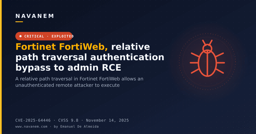 Fortinet FortiWeb, relative path traversal authentication bypass to admin RCE