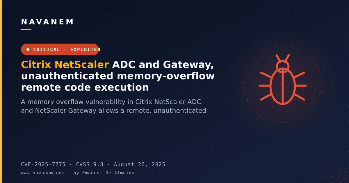 Citrix NetScaler ADC and Gateway, unauthenticated memory-overflow remote code execution