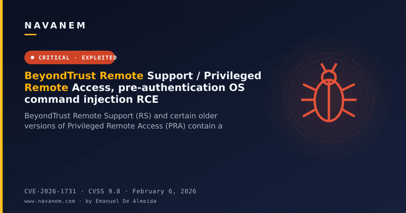 BeyondTrust Remote Support / Privileged Remote Access, pre-authentication OS command injection RCE
