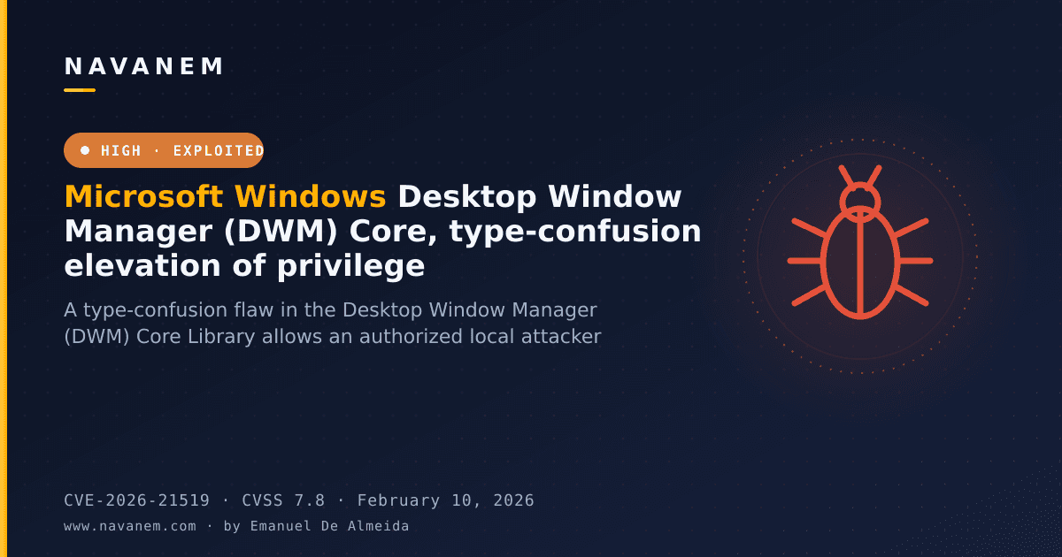 Microsoft Windows Desktop Window Manager (DWM) Core, type-confusion elevation of privilege
