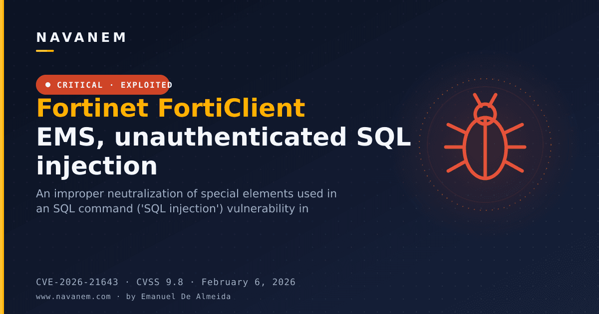 Fortinet FortiClient EMS, unauthenticated SQL injection
