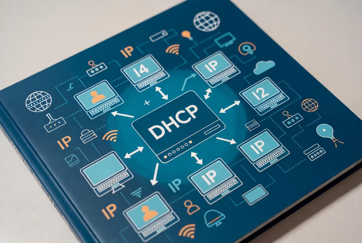 Network admin themed image showing the DHCP DORA workflow from client discovery to IP address acknowledgment