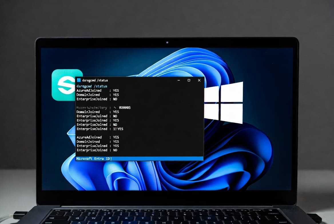 Visualization of dsregcmd status output showing Azure AD joined and domain joined state on a Windows device
