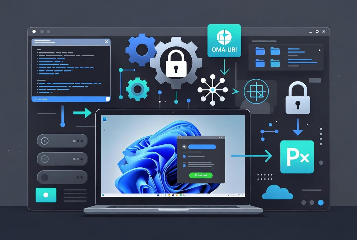 Illustration of enabling Remote Desktop on Windows devices via Intune using OMA-URI and PowerShell