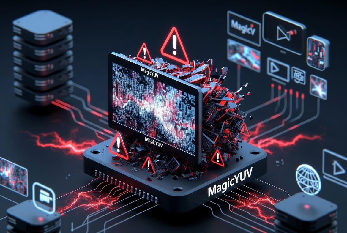 Illustration of a malicious video file triggering a heap out-of-bounds write in FFmpeg's MagicYUV decoder