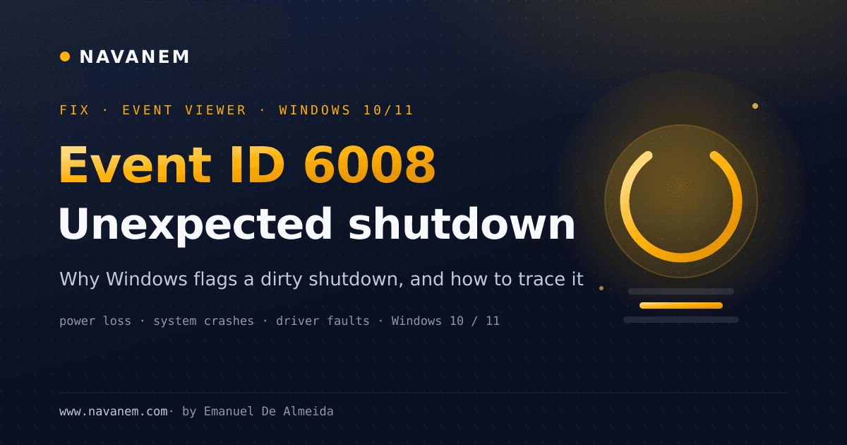 Event ID 6008 unexpected shutdown error in Windows 10 and 11