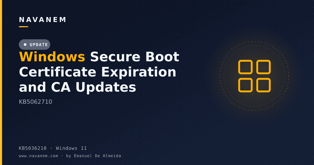 KB5036210: Windows Secure Boot Certificate Expiration and CA Updates (KB5062710) — navanem Microsoft KB cover