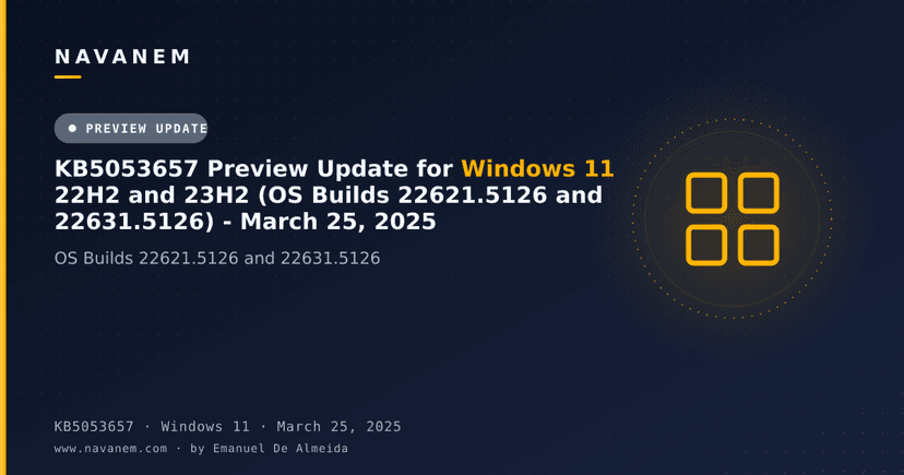 KB5053657 Preview Update for Windows 11 22H2 and 23H2 (OS Builds 22621.5126 and 22631.5126) - March 25, 2025