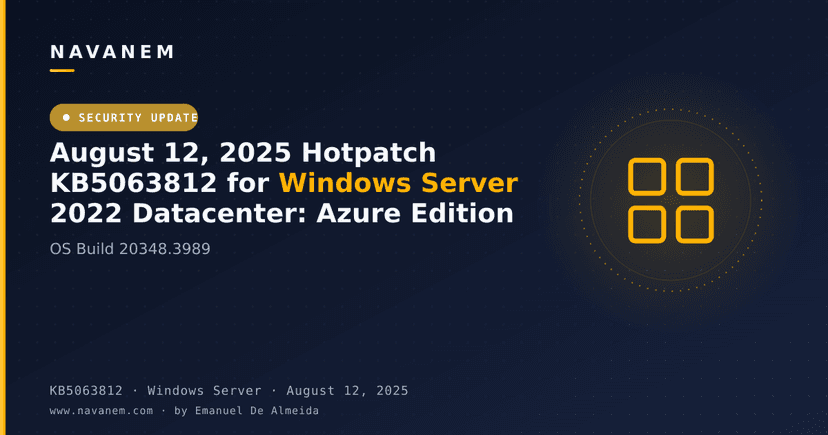 August 12, 2025 Hotpatch KB5063812 for Windows Server 2022 Datacenter: Azure Edition (OS Build 20348.3989)