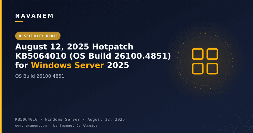 August 12, 2025 Hotpatch KB5064010 (OS Build 26100.4851) for Windows Server 2025