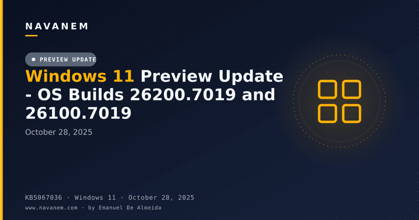 KB5067036: Windows 11 Preview Update - OS Builds 26200.7019 and 26100.7019 (October 28, 2025)