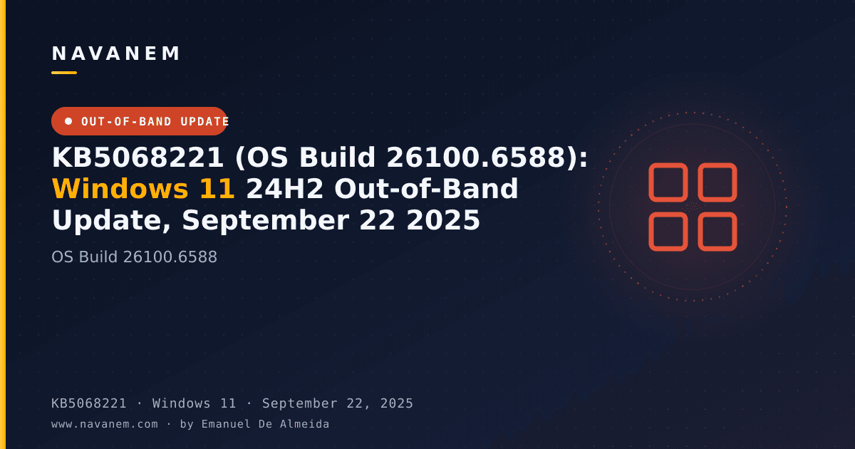 KB5068221: KB5068221 (OS Build 26100.6588): Windows 11 24H2 Out-of-Band Update, September 22 2025 — navanem Microsoft KB cover