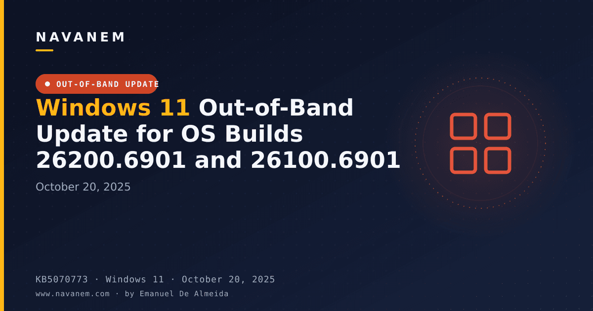 KB5070773: Windows 11 Out-of-Band Update for OS Builds 26200.6901 and 26100.6901 (October 20, 2025) — navanem Microsoft KB cover
