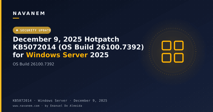December 9, 2025 Hotpatch KB5072014 (OS Build 26100.7392) for Windows Server 2025