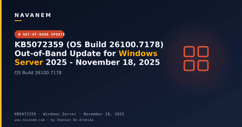 KB5072359 (OS Build 26100.7178) Out-of-Band Update for Windows Server 2025 - November 18, 2025