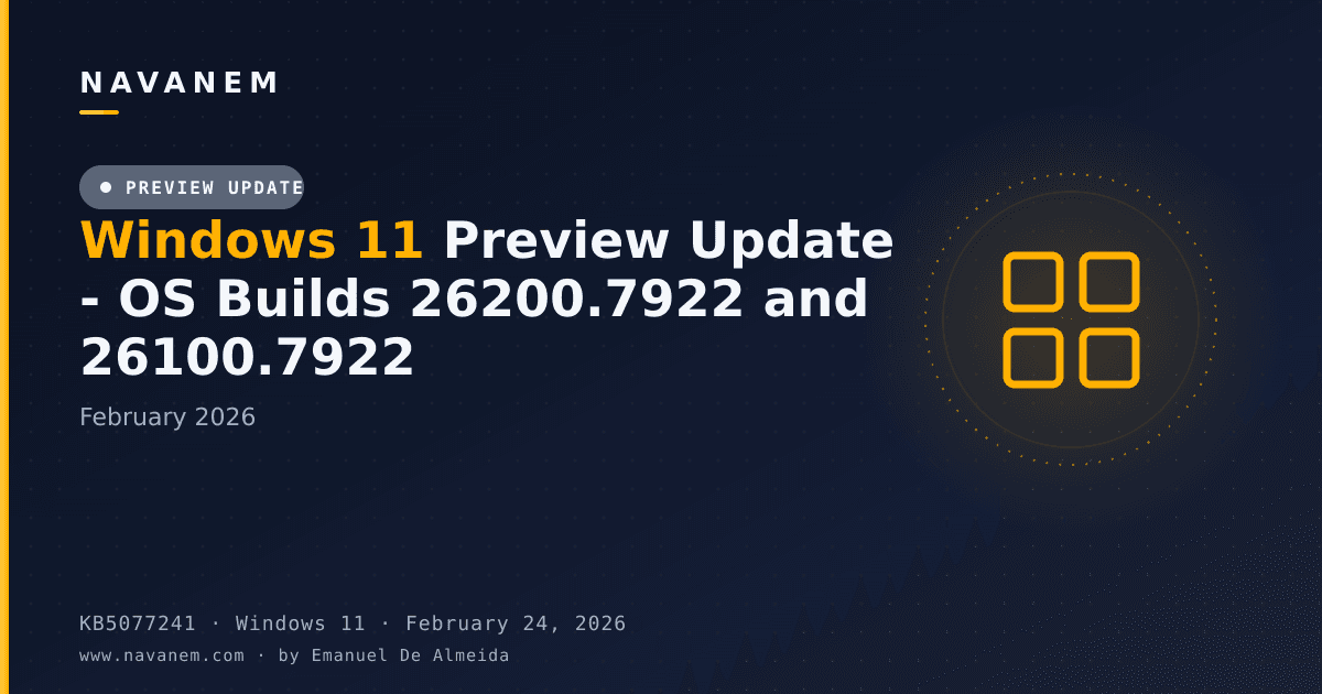 KB5077241: Windows 11 Preview Update - OS Builds 26200.7922 and 26100.7922 (February 2026) — navanem Microsoft KB cover