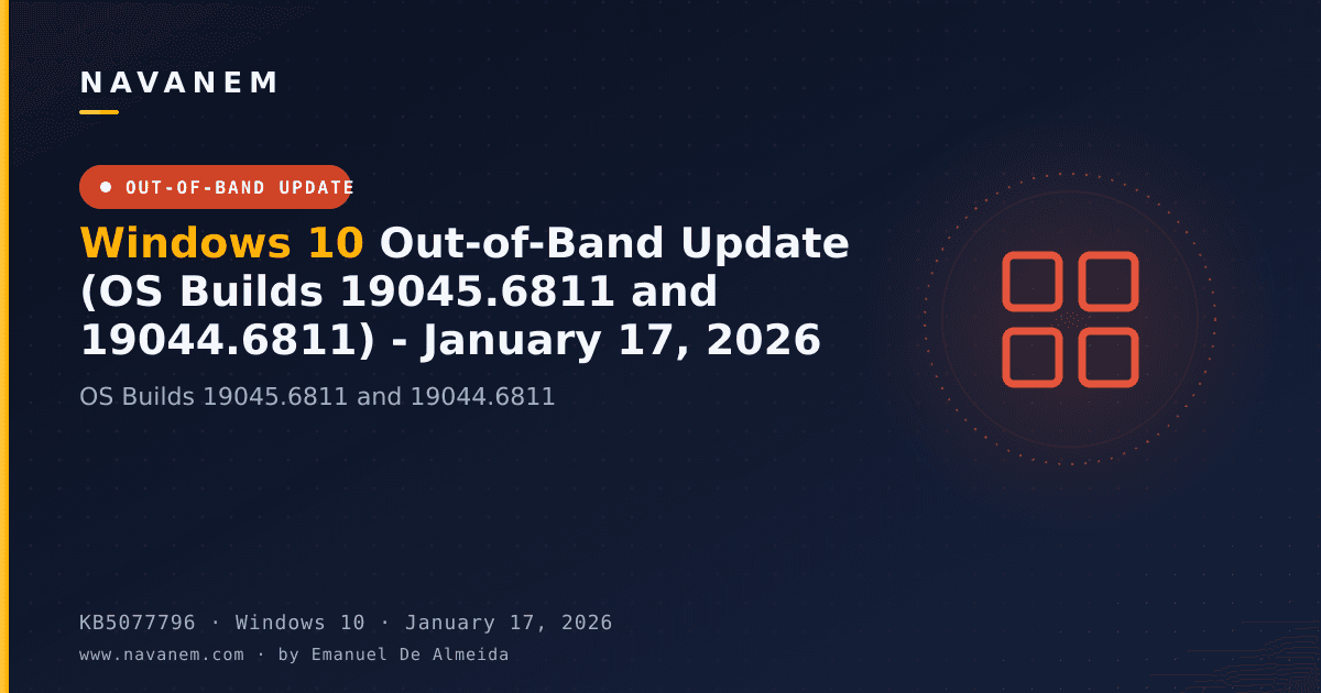 KB5077796: Windows 10 Out-of-Band Update (OS Builds 19045.6811 and 19044.6811) - January 17, 2026 — navanem Microsoft KB cover