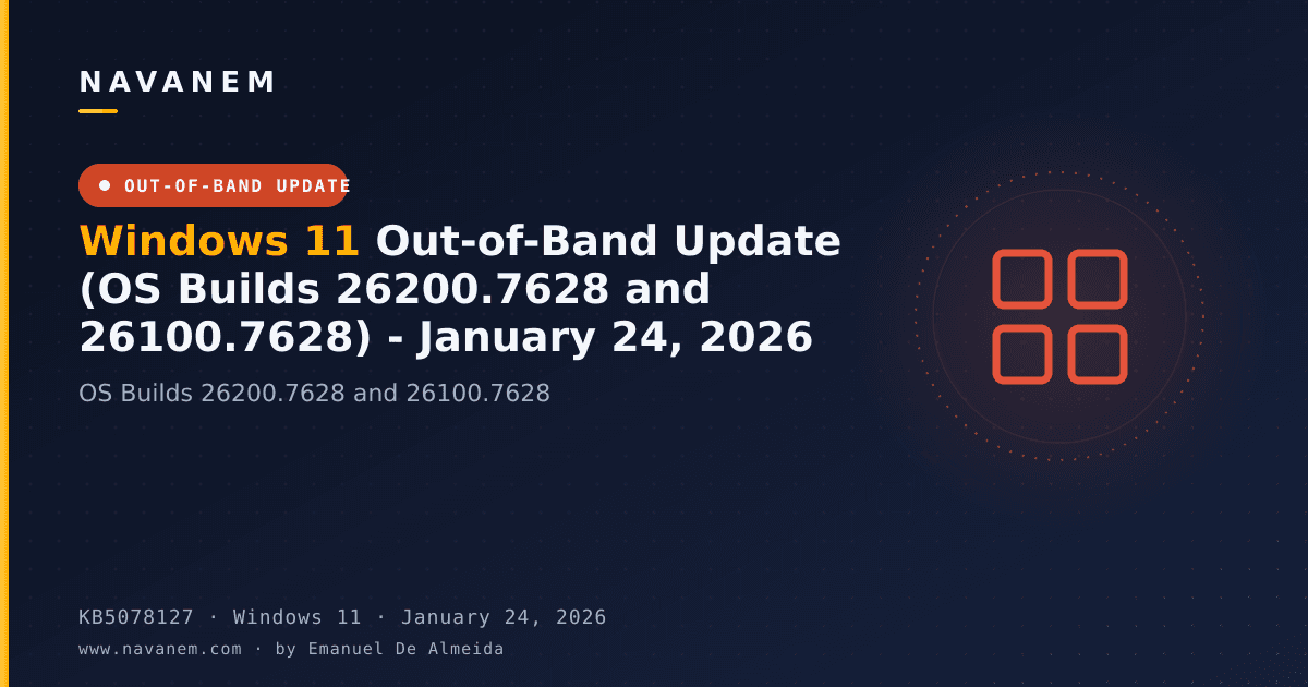 KB5078127: Windows 11 Out-of-Band Update (OS Builds 26200.7628 and 26100.7628) - January 24, 2026 — navanem Microsoft KB cover