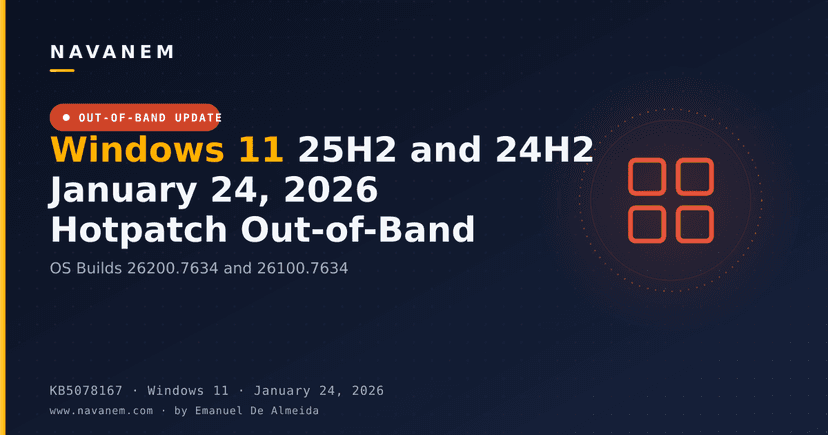 KB5078167: Windows 11 25H2 and 24H2 January 24, 2026 Hotpatch Out-of-Band (OS Builds 26200.7634 and 26100.7634)