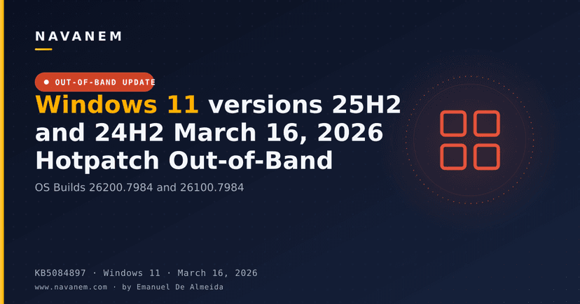 KB5084897: Windows 11 versions 25H2 and 24H2 March 16, 2026 Hotpatch Out-of-Band (OS Builds 26200.7984 and 26100.7984)